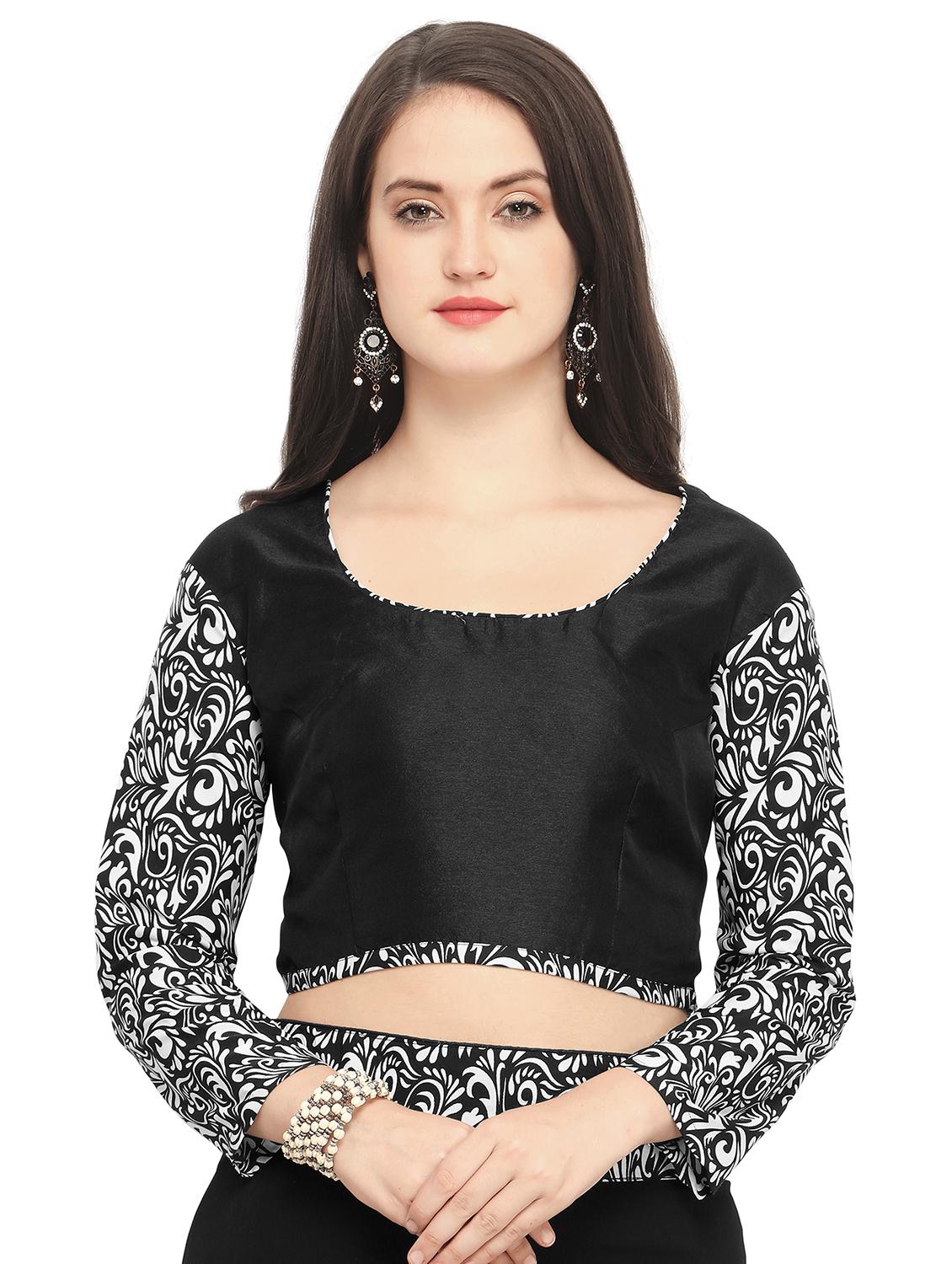 printed lace border black saree with blouse - 15503722 - Zoom Image - 3