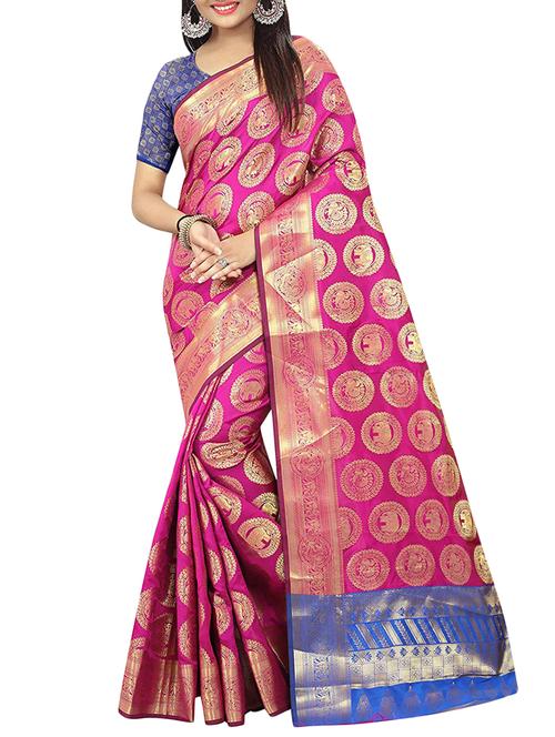 Ethnic motif foil printed saree with blouse - 15504065 - Standard Image - 1