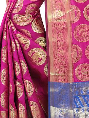 Ethnic motif foil printed saree with blouse - 15504065 - Standard Image - 3