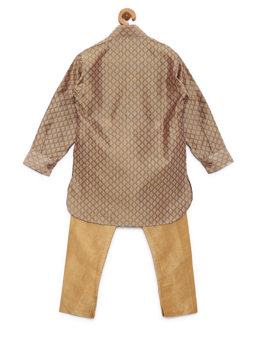 beige cotton blend kurta set - 15505463 - Zoom Image - 3