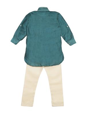 green cotton blend kurta set - 15505467 - Standard Image - 3