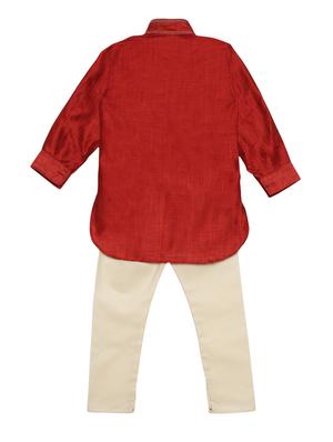 red cotton blend kurta set - 15505468 - Standard Image - 3