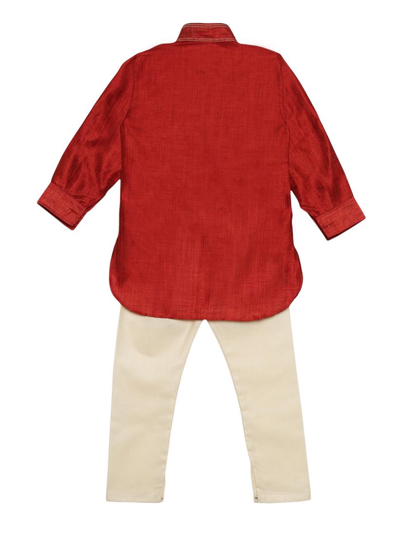 red cotton blend kurta set - 15505468 - Zoom Image - 3