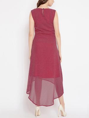 round neck printed high low dress - 15505810 - Standard Image - 3