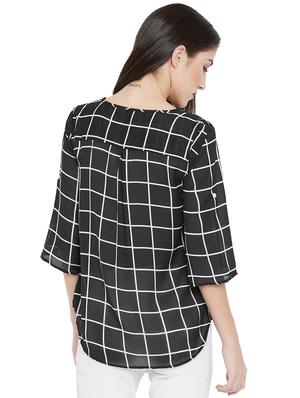tie-up neck checkered high low top - 15505852 - Standard Image - 3