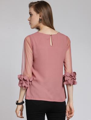 v-neck net sleeved top - 15507449 - Standard Image - 3