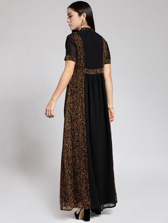 tie neck printed paneled maxi dress - 15507587 - Zoom Image - 3