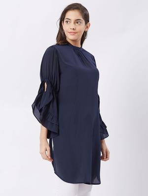 Twilight navy flary sleeves kurti - 15512017 - Standard Image - 3