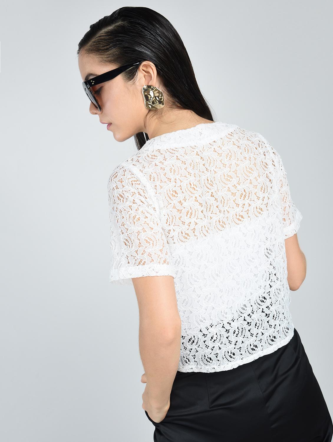 Contrast eyelet lace-up top - 15512110 - Zoom Image - 3