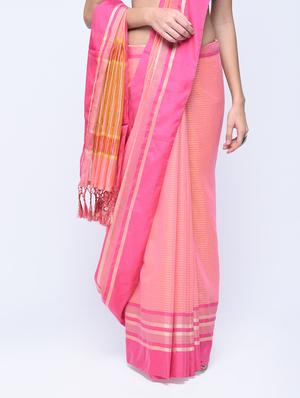 Zari stripes handloom saree with blouse - 15513902 - Standard Image - 3