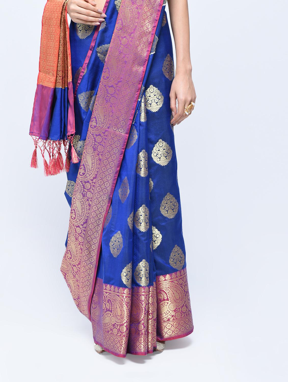 Zari motifs banarasi saree with blouse - 15513937 - Zoom Image - 3