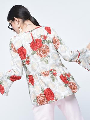 flute sleeved floral top - 15515239 - Standard Image - 3