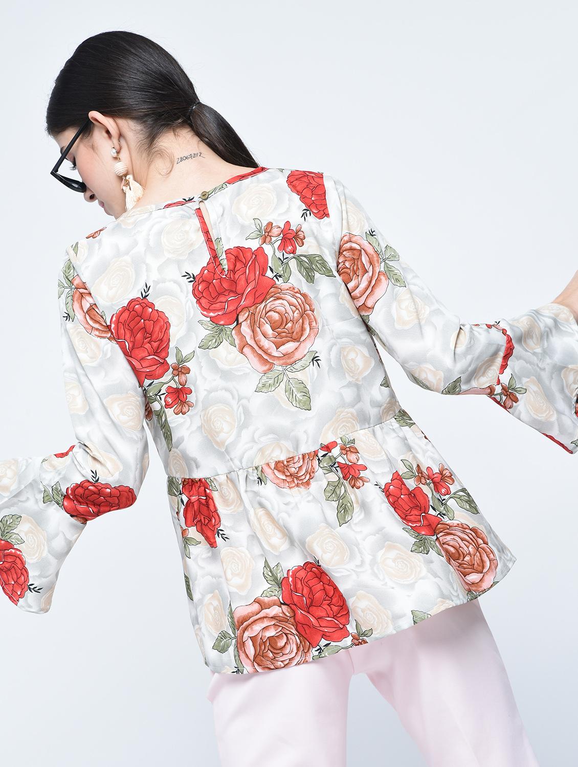 flute sleeved floral top - 15515239 - Zoom Image - 3