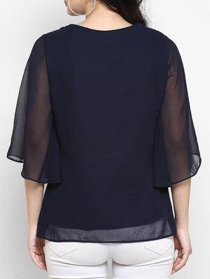 flared sleeved embroidered top - 15515742 - Standard Image - 3