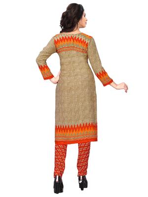 beige crepe churidaar suits unstitched suit - 15515920 - Standard Image - 3