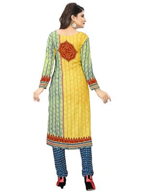 yellow crepe churidaar suits unstitched suit - 15515921 - Standard Image - 3