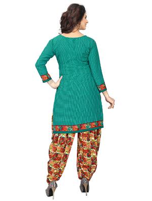 green crepe patiyala suits unstitched suit - 15515935 - Standard Image - 3