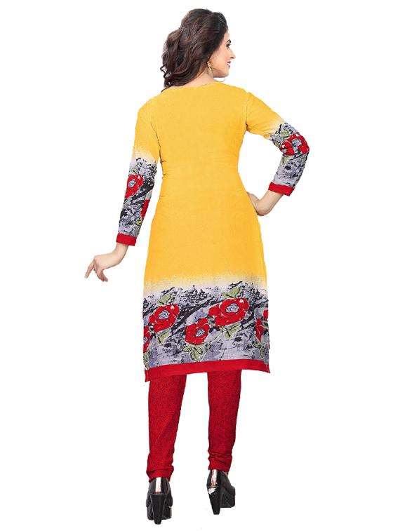 yellow crepe churidaar suits unstitched suit - 15515940 - Zoom Image - 3