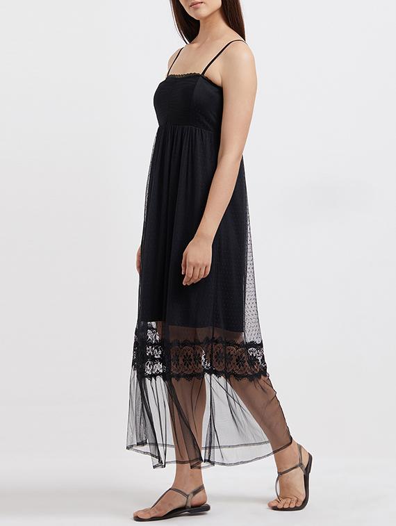 spaghetti straps mesh overlay dress - 15517404 - Zoom Image - 3