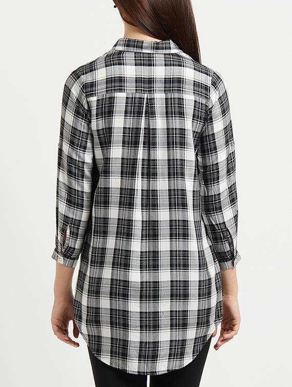 u-shaped hem checkered shirt - 15517407 - Zoom Image - 3