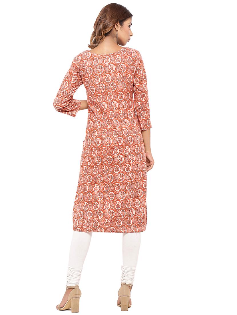 Placket patch printed straight kurta - 15517436 - Zoom Image - 3
