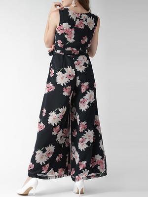 tie-knot detail floral flared jumpsuit - 15517668 - Standard Image - 3
