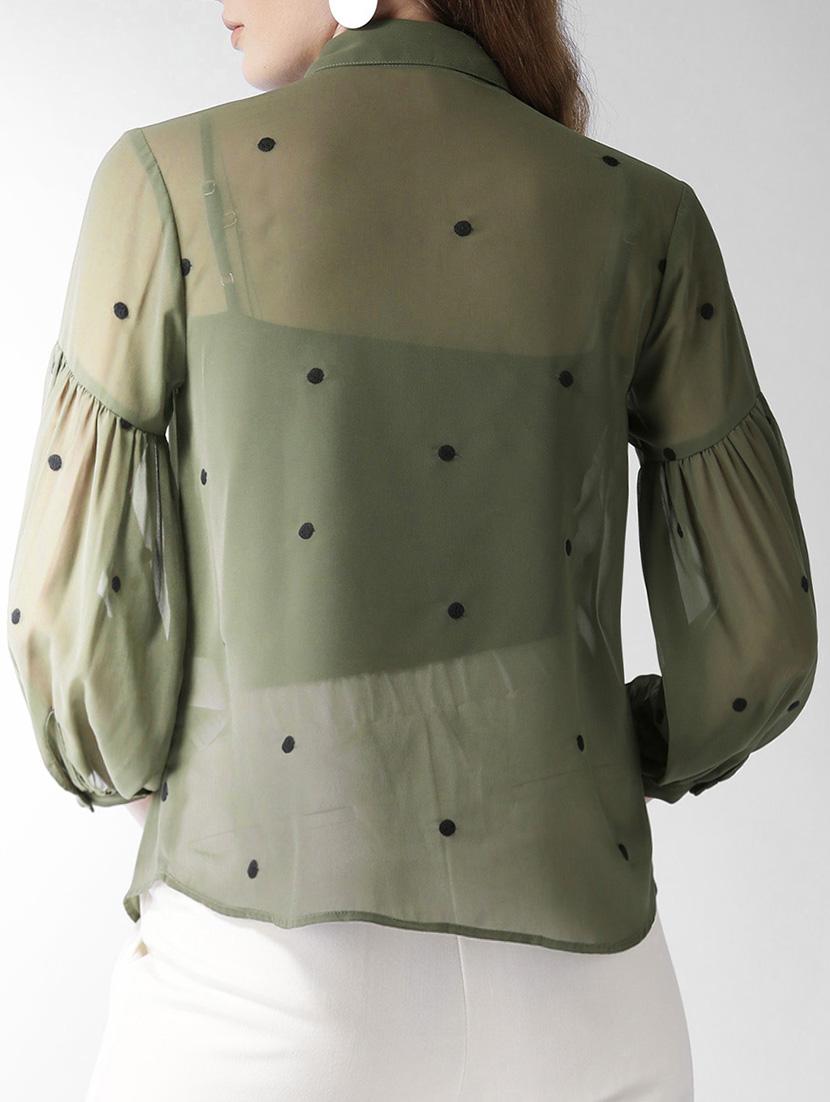 embroidered lantern sleeved sheer shirt - 15517670 - Zoom Image - 3