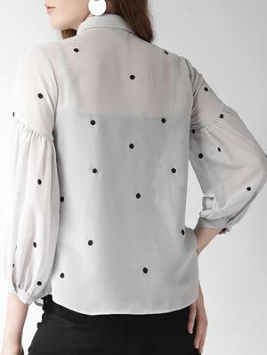 embroidered lantern sleeved sheer shirt - 15517671 - Standard Image - 3
