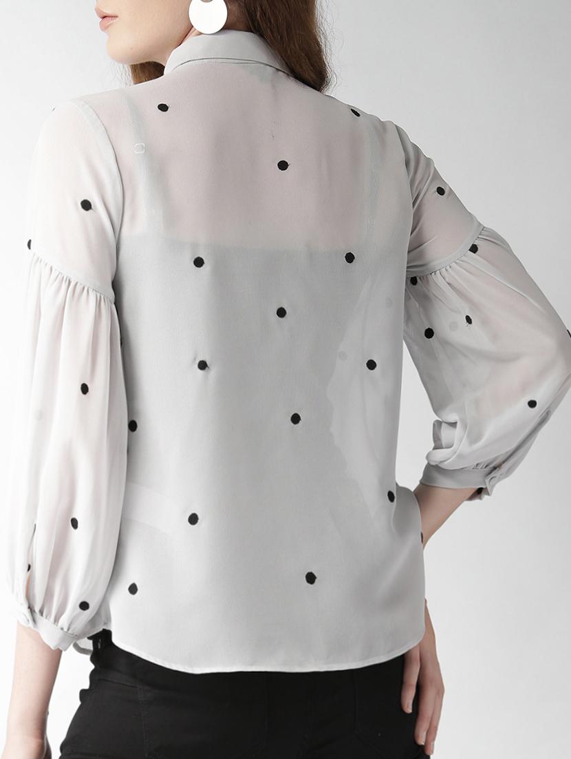 embroidered lantern sleeved sheer shirt - 15517671 - Zoom Image - 3