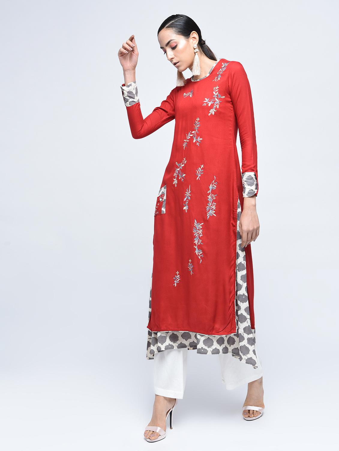 Embroidered layered kurta - 15517700 - Zoom Image - 3