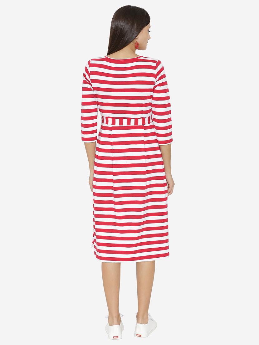 round neck striped a-line dress - 15518034 - Zoom Image - 3