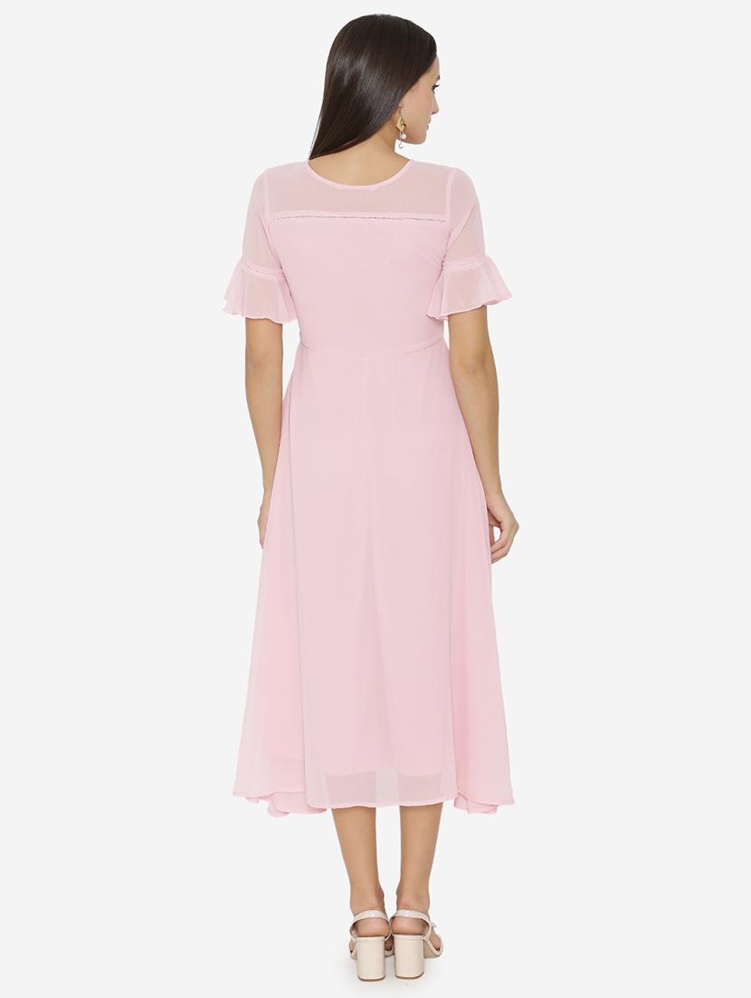 sheer yoke paneled a-line dress - 15518035 - Zoom Image - 3