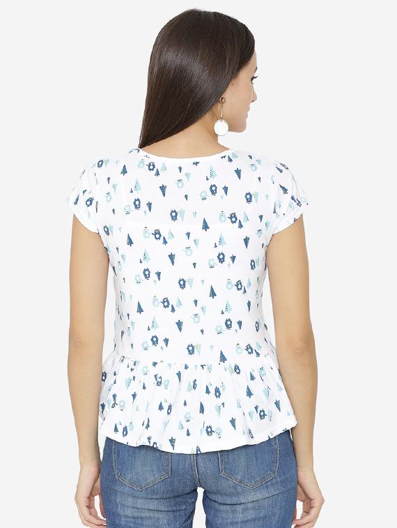back waist gather printed top - 15518038 - Zoom Image - 3