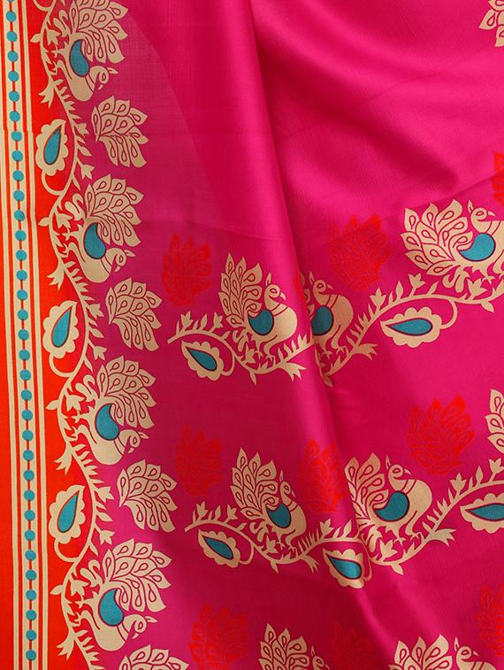 Contrast border mysore silk saree with blouse - 15518178 - Zoom Image - 3