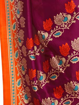 Contrast border mysore silk saree with blouse - 15518180 - Standard Image - 3