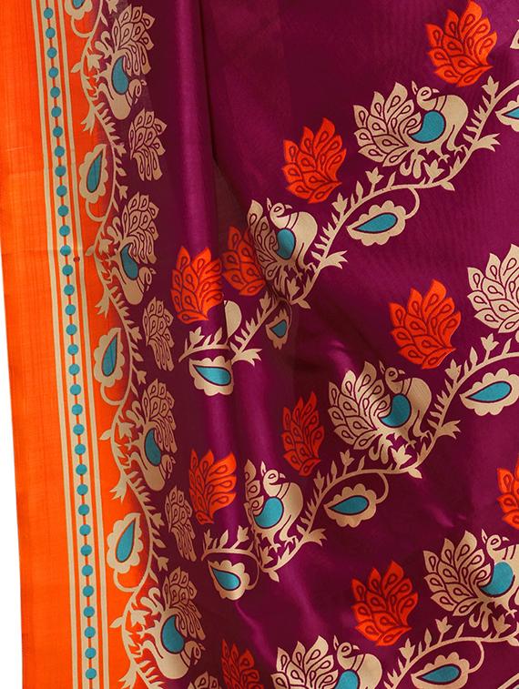 Contrast border mysore silk saree with blouse - 15518180 - Zoom Image - 3