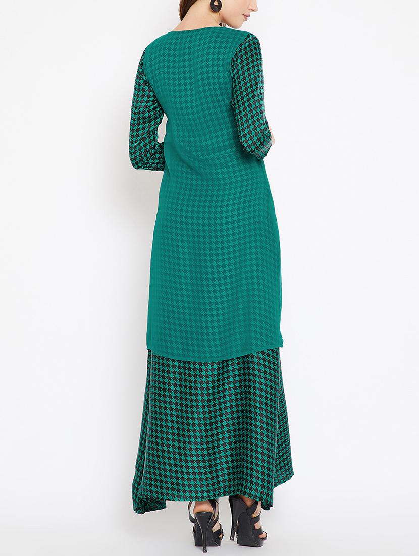 sheer side slit layer checkered dress - 15518344 - Zoom Image - 3