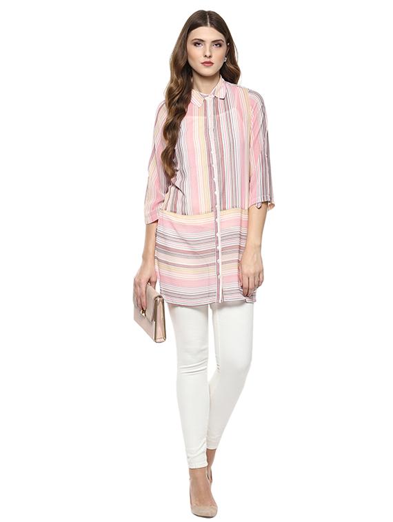 striped button down kurta - 15520552 - Zoom Image - 3