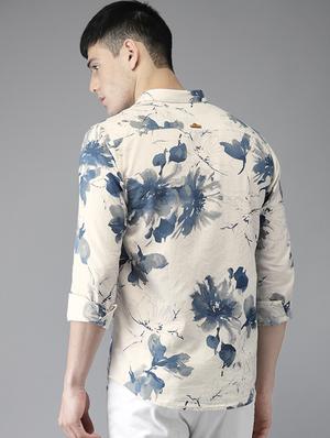 beige cotton linen casual shirt - 15521955 - Standard Image - 3