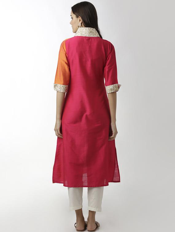 Color block silk a-line kurta - 15524720 - Zoom Image - 3