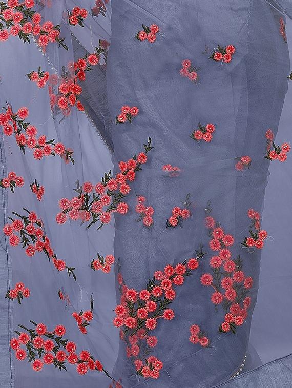 Floral embroidered saree with blouse - 15525277 - Zoom Image - 3