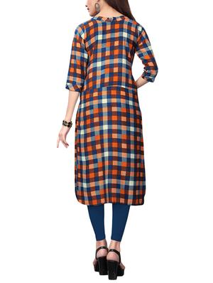 Checkered straight kurta with pockets - 15525911 - Standard Image - 3