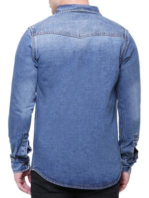 blue denim casual shirt - 15528711 - Standard Image - 3