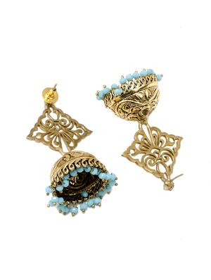 blue gold tone jhumka - 15529016 - Standard Image - 3