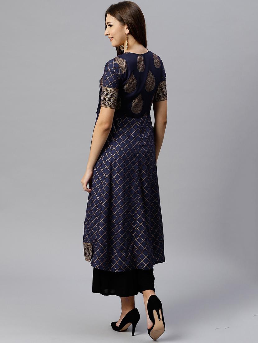 Gold Foil print angrakha kurta - 15529614 - Zoom Image - 3