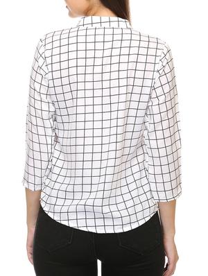 checkered mandarin neck top - 15531162 - Standard Image - 3