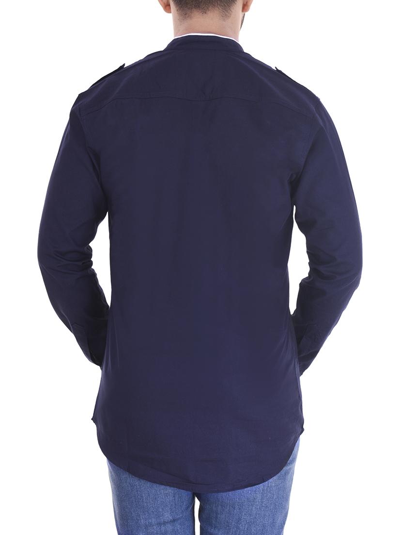 navy blue cotton short kurta - 15531203 - Zoom Image - 3