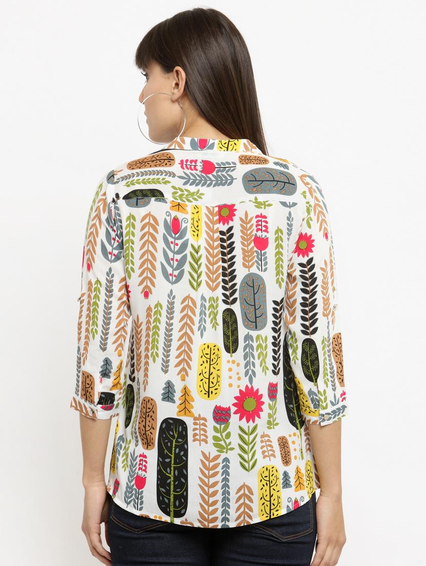 mandarin neck printed top - 15533804 - Zoom Image - 3