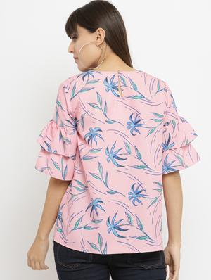 layered sleeve printed top - 15533818 - Standard Image - 3
