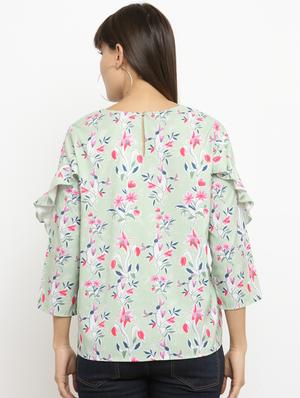 ruffled detail sleeved printed top - 15533821 - Standard Image - 3